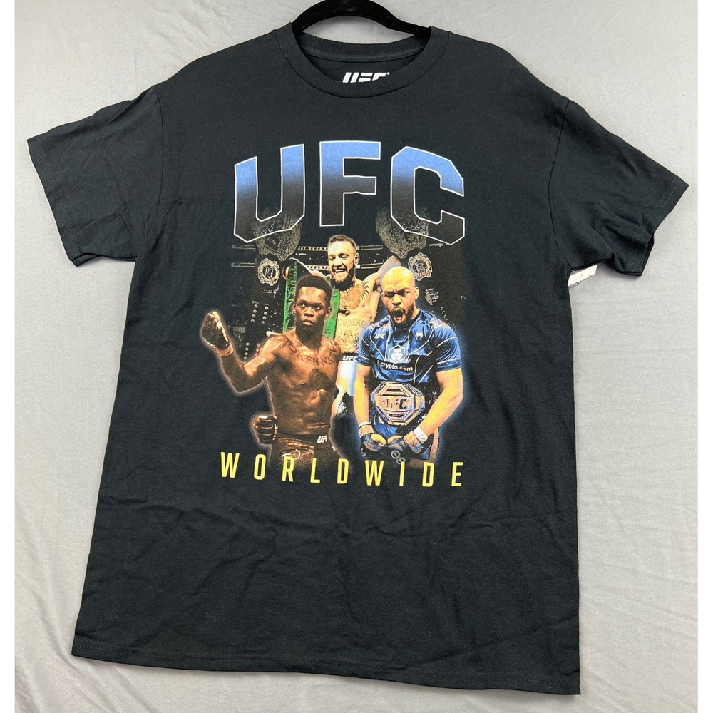 UFC T-Shirt Mens Medium Black NWOT Worldwide MMA Adesanya McGregor Gane Graphic